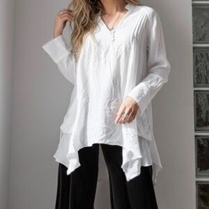 Spense Bohemian White Poet Blouse Asymmetrical Women's Tunic Top M